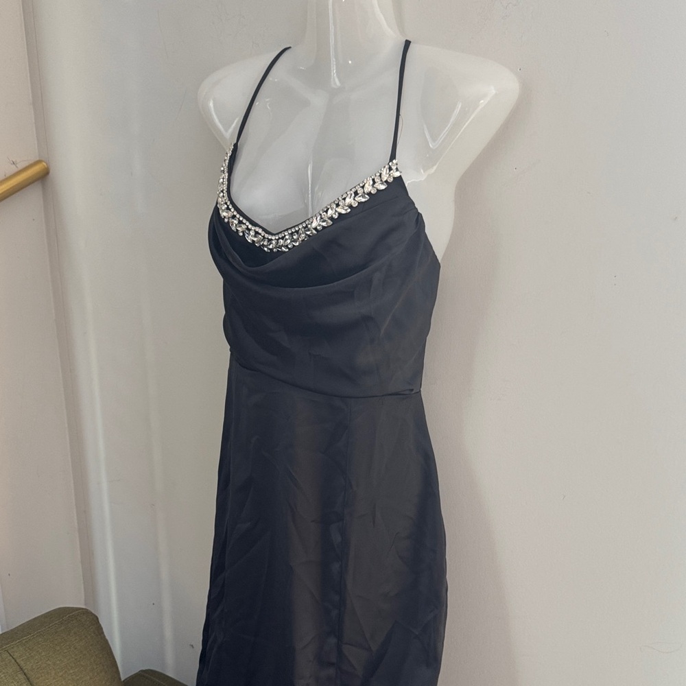 Fashion Nova Elegant Black Strapless Dress with Silver Detailing